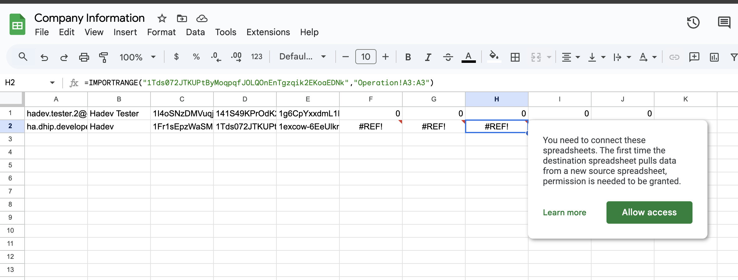 Spreadsheet Screenshot